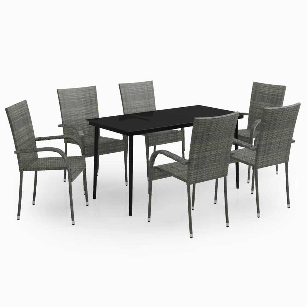 7 Piece Patio Dining Set Gray and Black