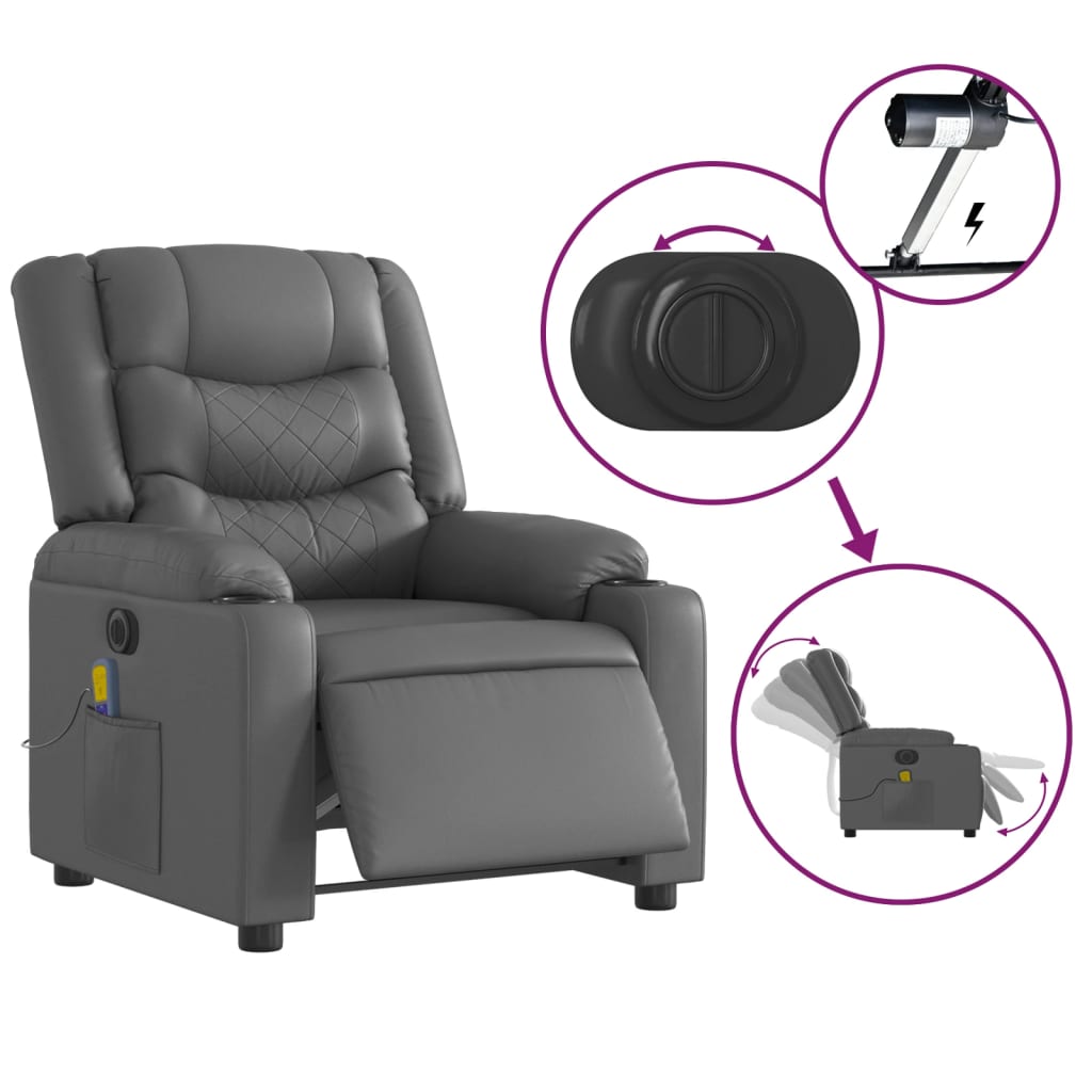 Electric Massage Recliner Chair Gray Faux Leather