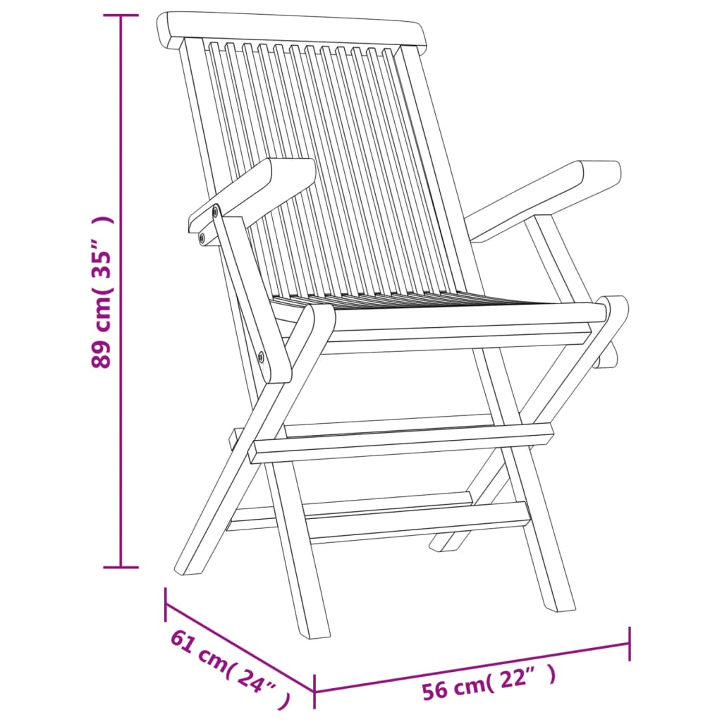 Folding Patio Chairs 6 pcs Gray 22"x24"x35" Solid Wood Teak