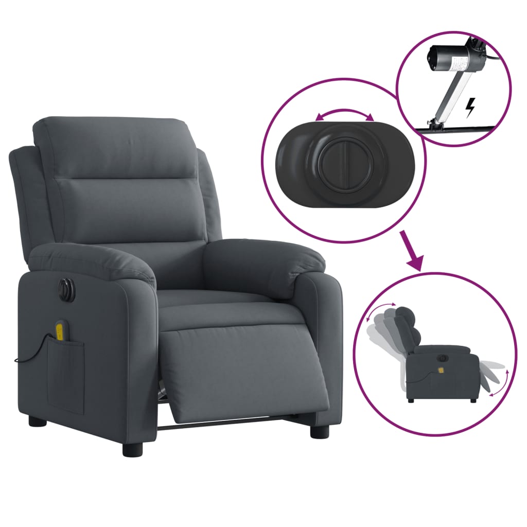 Electric Massage Recliner Chair Dark Gray Velvet