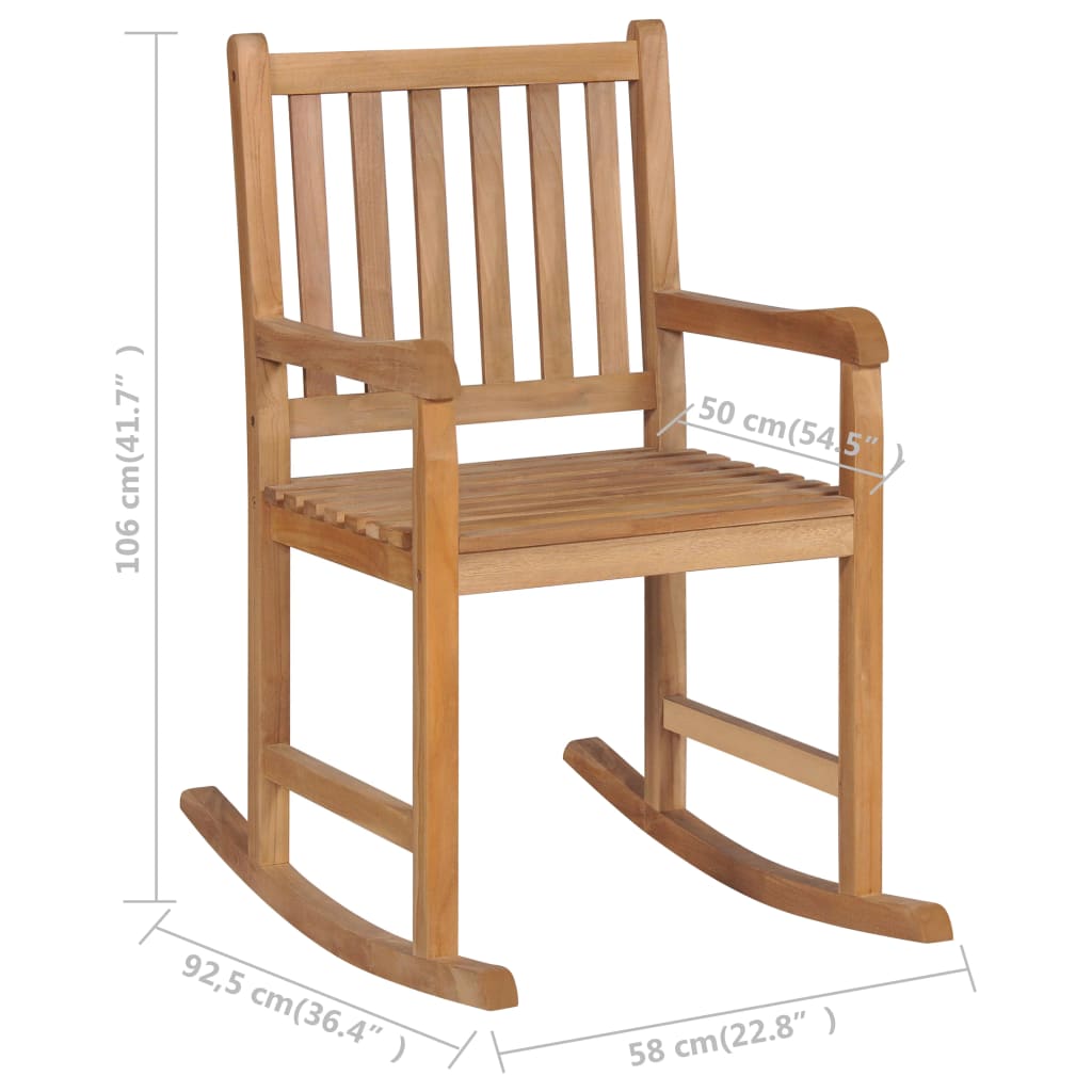 Rocking Chair with Beige Cushion Solid Teak Wood