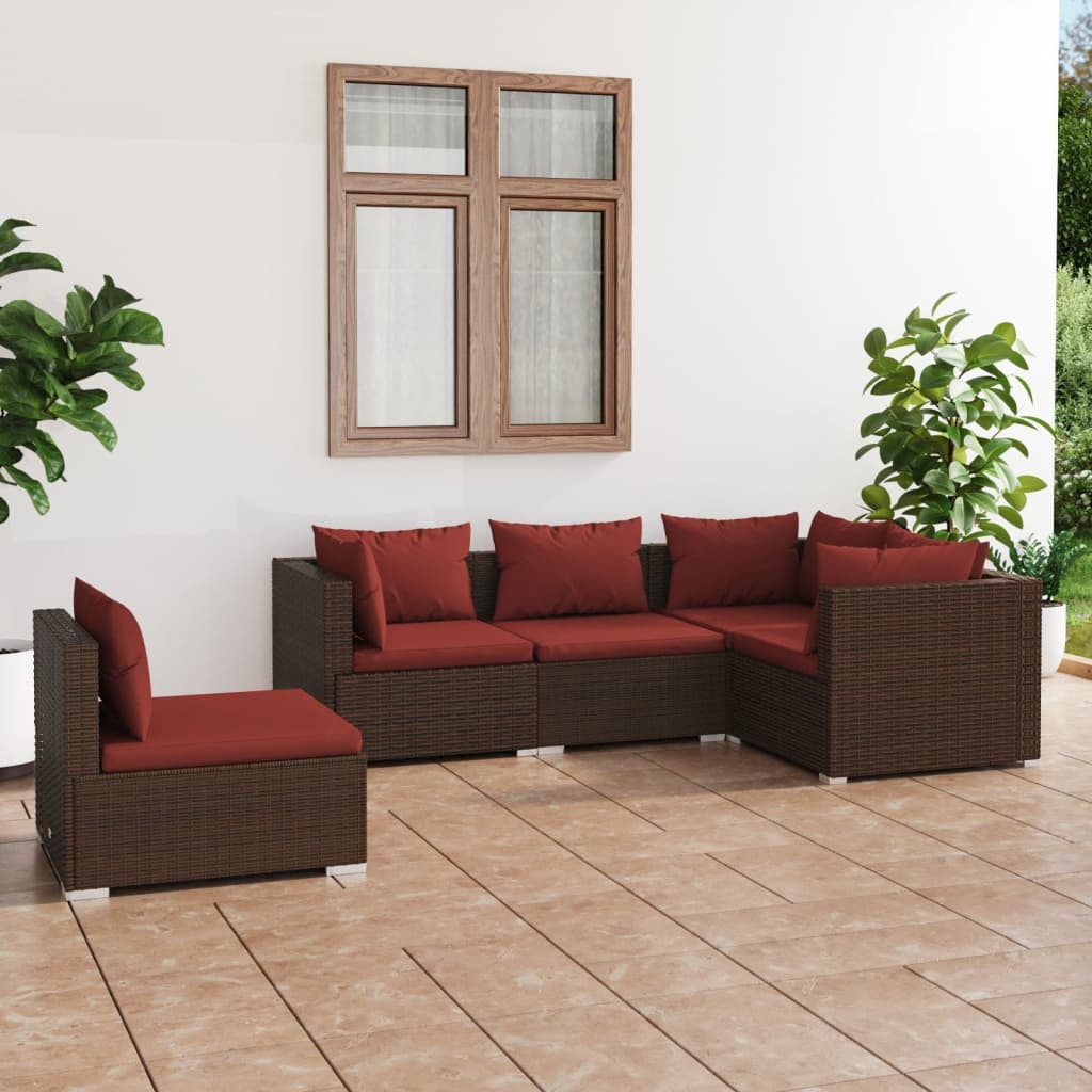 9 Piece Patio Lounge Set with Cushions Poly Rattan Black