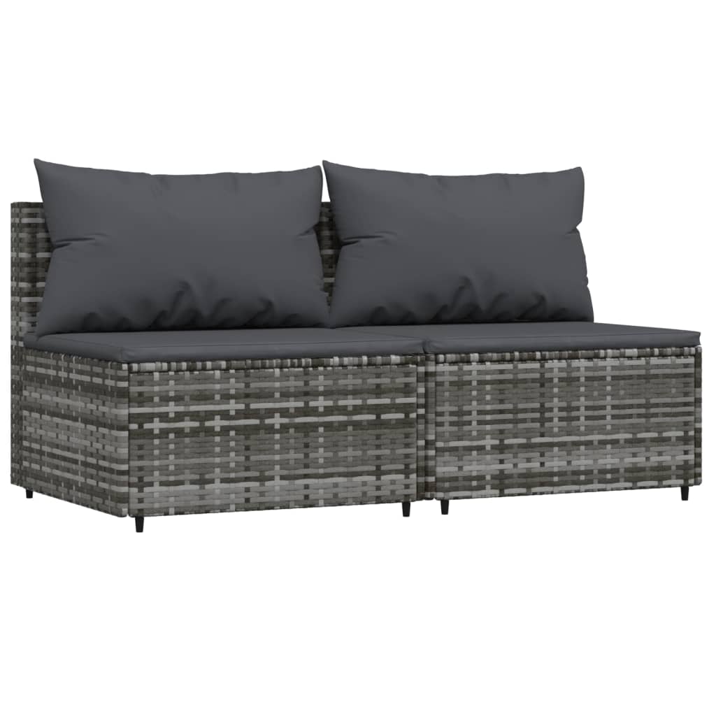 Patio Middle Sofas with Cushions 2 pcs Gray Poly Rattan