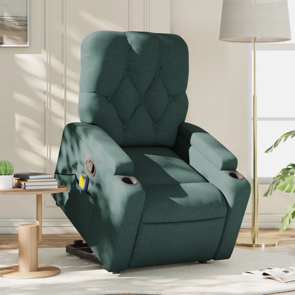 Stand up Massage Recliner Chair Dark Green Fabric