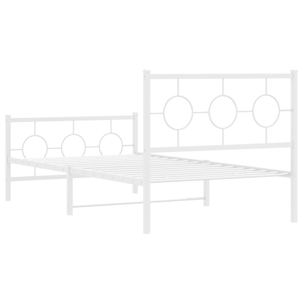 Metal Bed Frame without Mattress with Footboard White 39.4"x78.7"