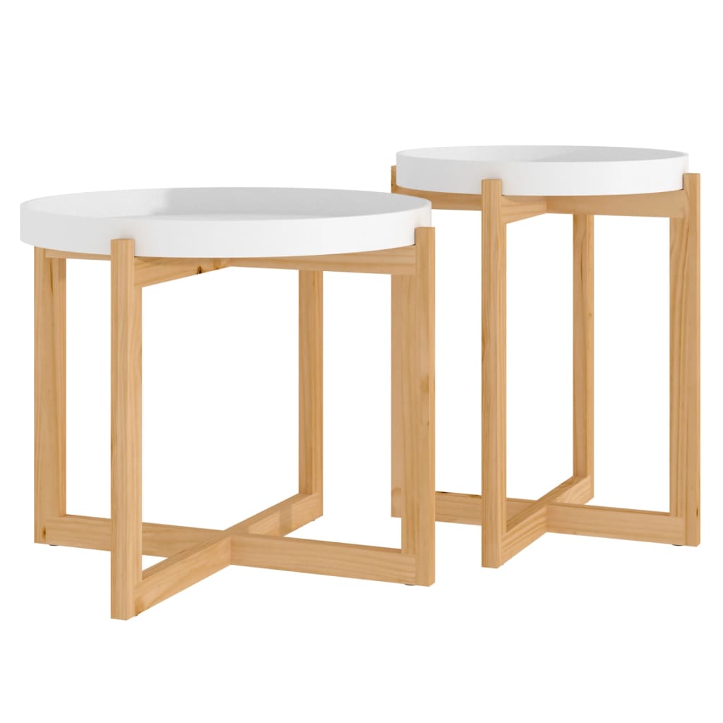 Coffee Tables 2 pcs White Engineered Wood and Solid Wood Pine