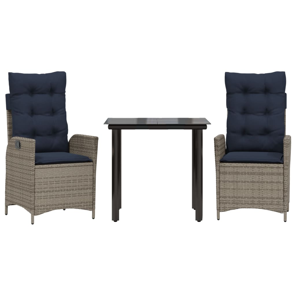 3 Piece Patio Dining Set with Cushions Gray Poly Rattan