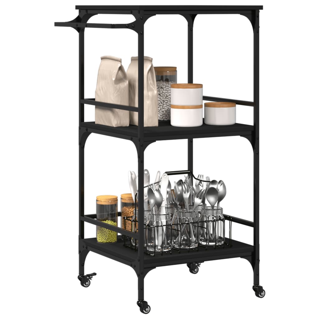 Kitchen Trolley Black 23.8"x19.7"x41.3" Engineered Wood