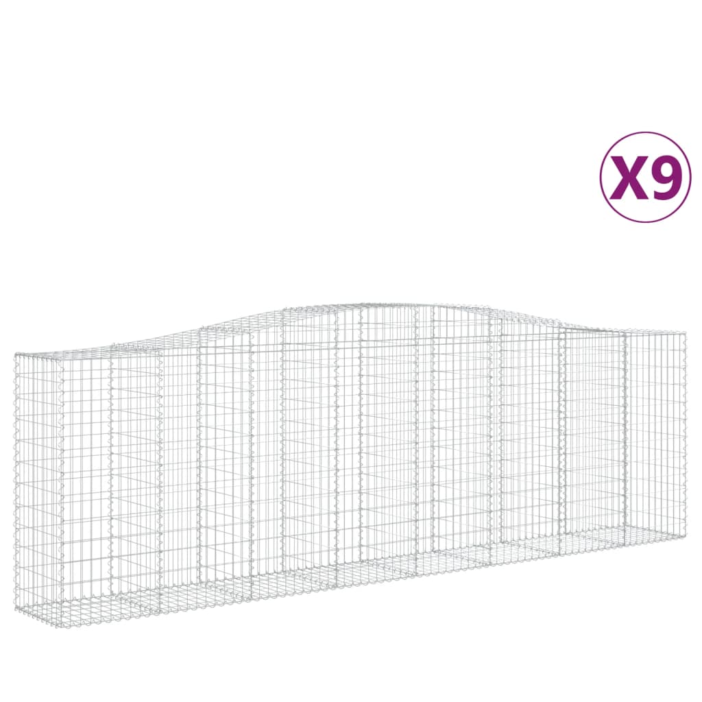 Arched Gabion Baskets 9 pcs 157.5"x19.7"x47.2"/55.1" Galvanized Iron