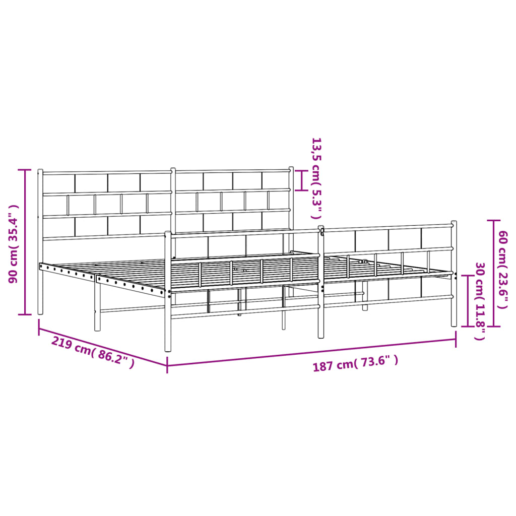 Metal Bed Frame without Mattress with Footboard Black 72"x83.9"