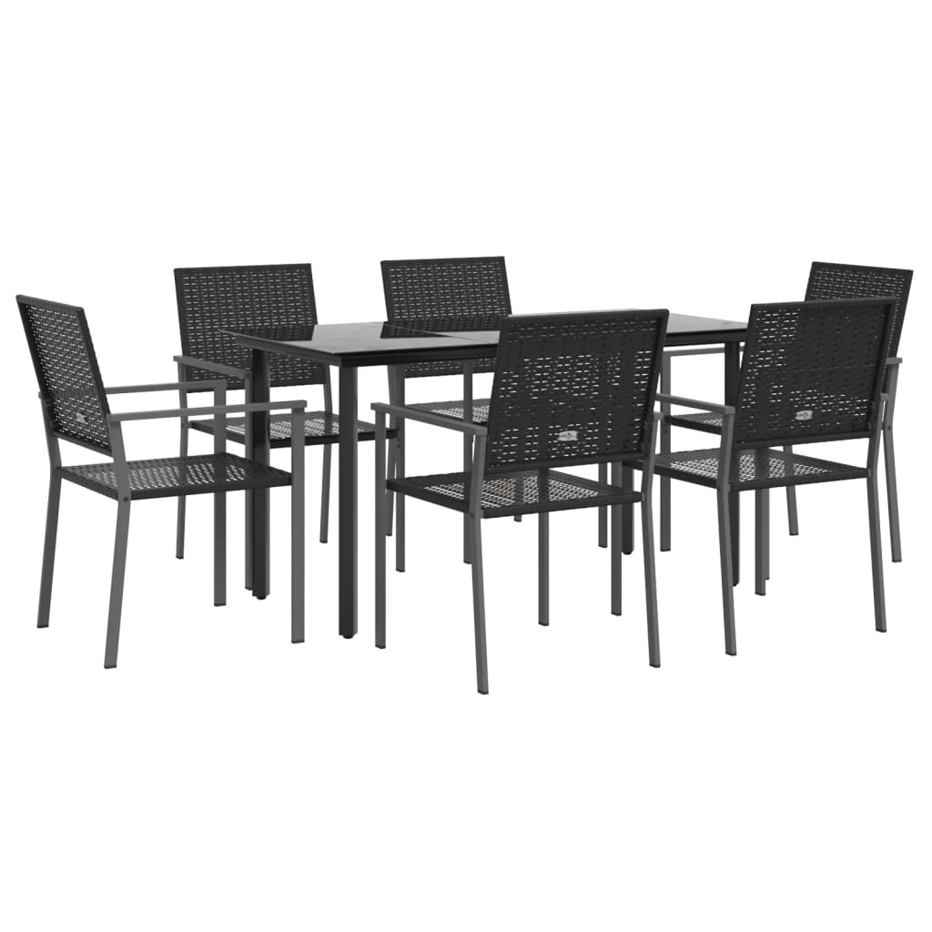 7 Piece Patio Dining Set Poly Rattan and Steel