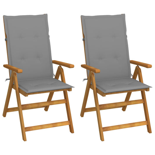 Patio Reclining Chairs 2 pcs with Cushions Solid Acacia Wood