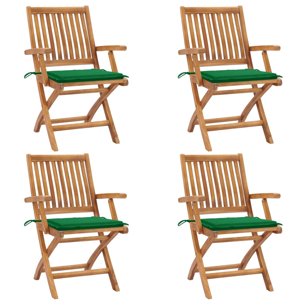 Folding Patio Chairs with Cushions 4 pcs Solid Teak Wood