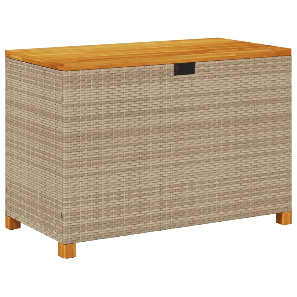 Patio Storage Box Beige 43.3"x21.7"x24.8" Poly Rattan Acacia Wood