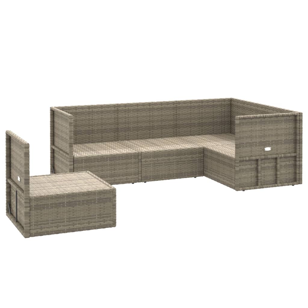 5 Piece Patio Lounge Set with Cushions Gray Poly Rattan