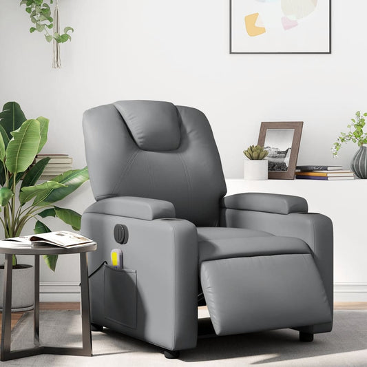 Electric Massage Recliner Chair Gray Faux Leather