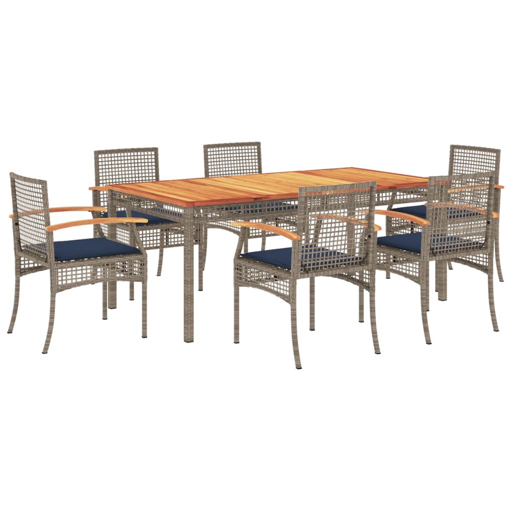 7 Piece Patio Dining Set with Cushions Gray Poly Rattan