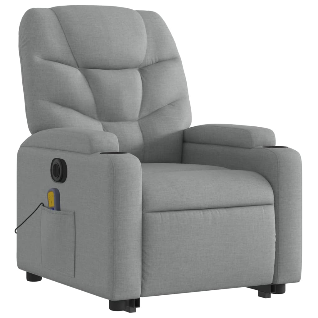 Electric Stand up Massage Recliner Chair Light Gray Fabric