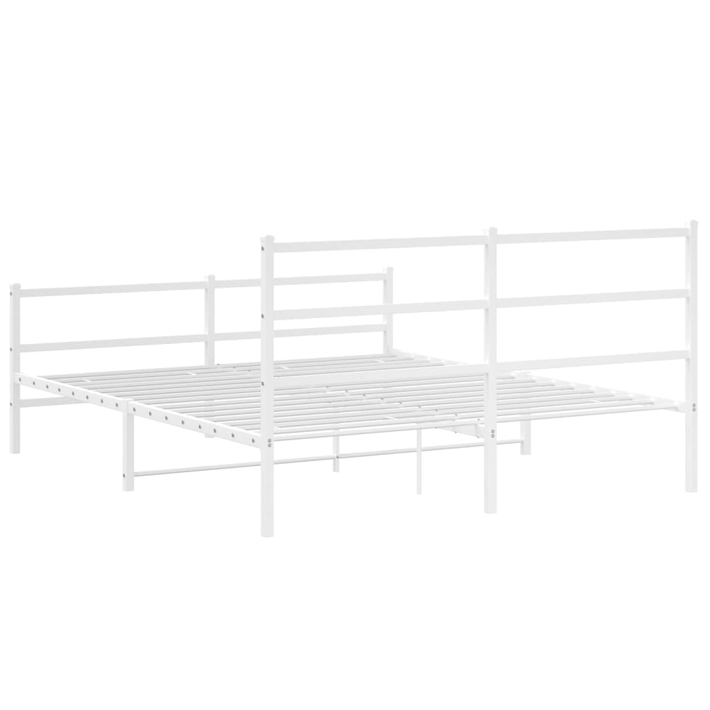 Metal Bed Frame without Mattress with Footboard��White 59.1"x78.7"