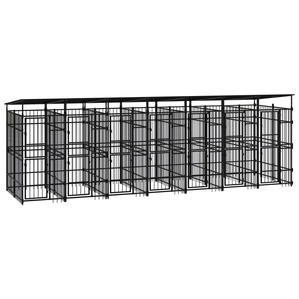 Outdoor Dog Kennel with Roof Steel 138.9 ft²