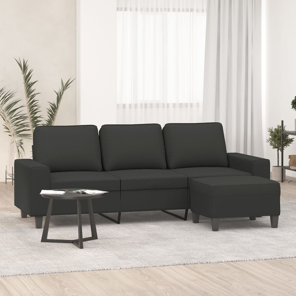 3-Seater Sofa with Footstool Dark Gray 70.9" Microfiber Fabric