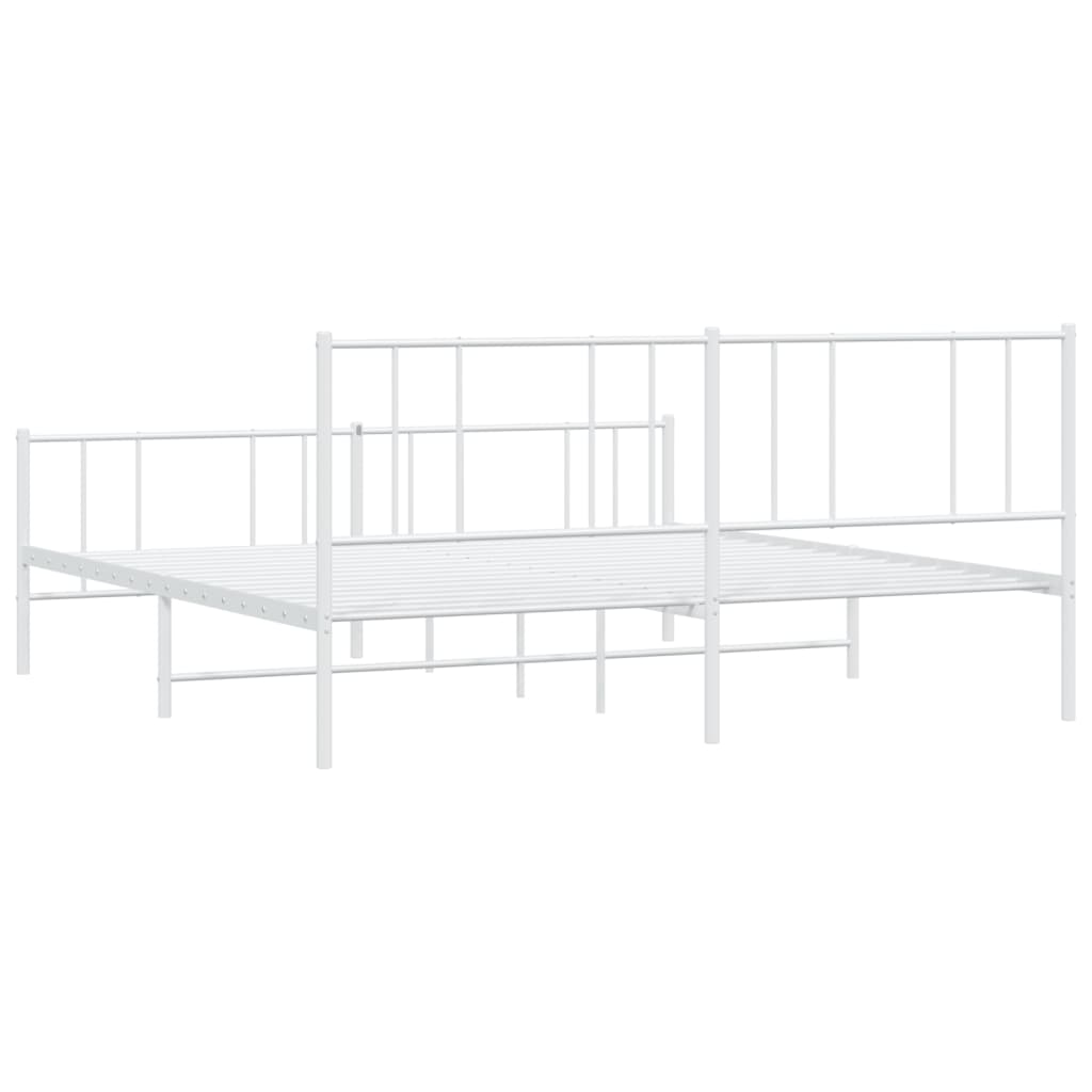 Metal Bed Frame without Mattress with Footboard White 76"x79.9"