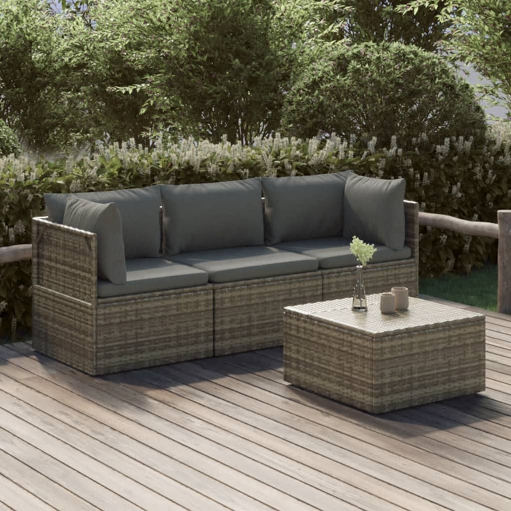 4 Piece Patio Lounge Set with Cushions Gray Poly Rattan