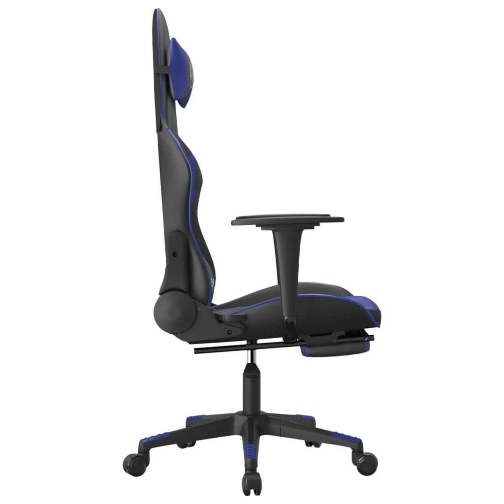 Massage Gaming Chair with Footrest Black&Blue Faux Leather