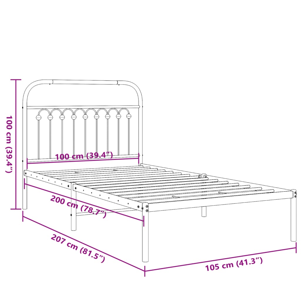 Metal Bed Frame without Mattress with Headboard Black 39.4"x78.7"