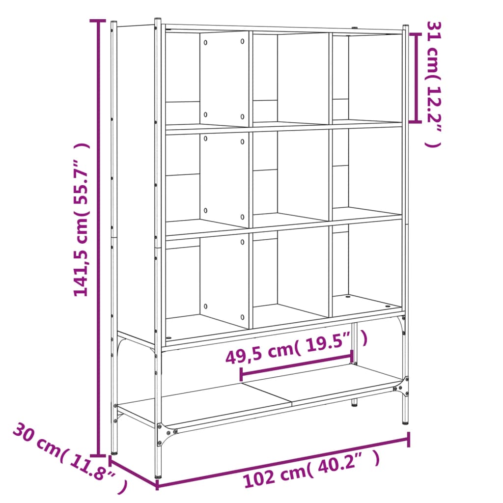 Bookcase Smoked Oak 40.2"x11.8"x55.7" Engineered Wood