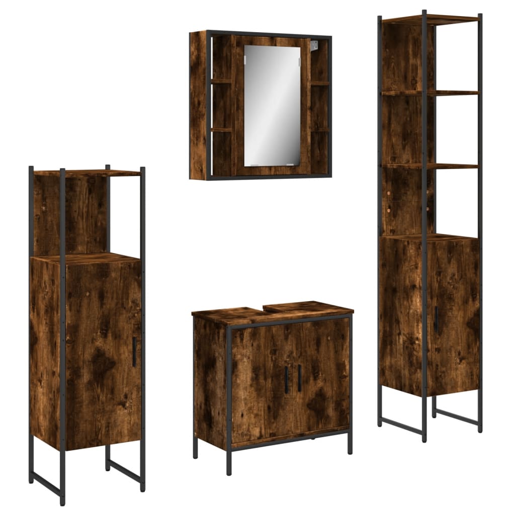 4 Piece Bathroom Cabinet Set Smoked Oak Engineered Wood