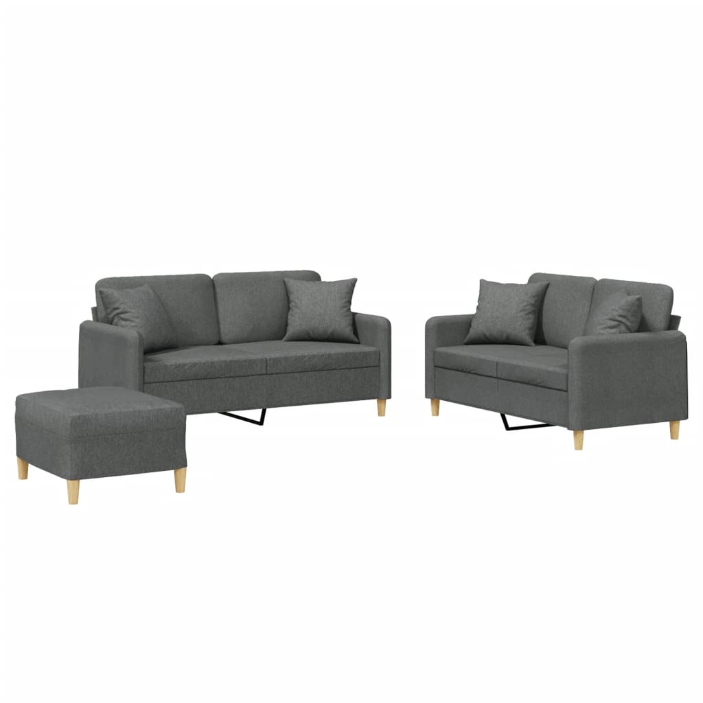 3 Piece Sofa Set with Pillows Dark Gray Fabric