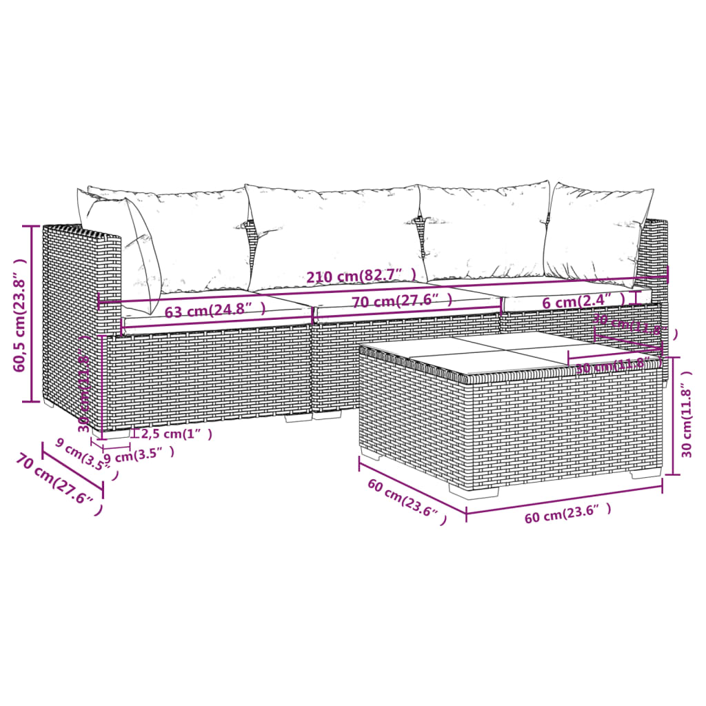 Patio Furniture Set 4 Piece with Cushions Poly Rattan Gray