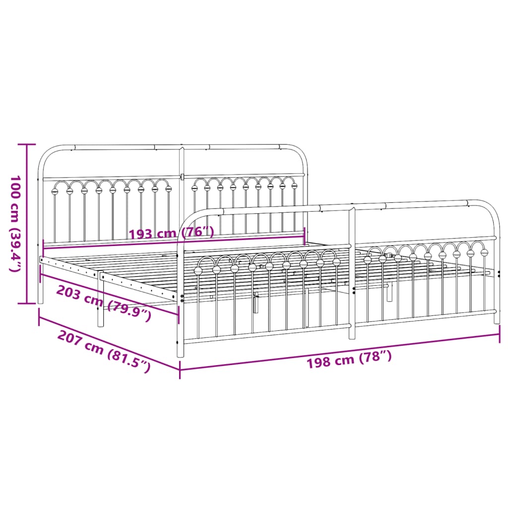 Metal Bed Frame without Mattress with Footboard White 76"x79.9"