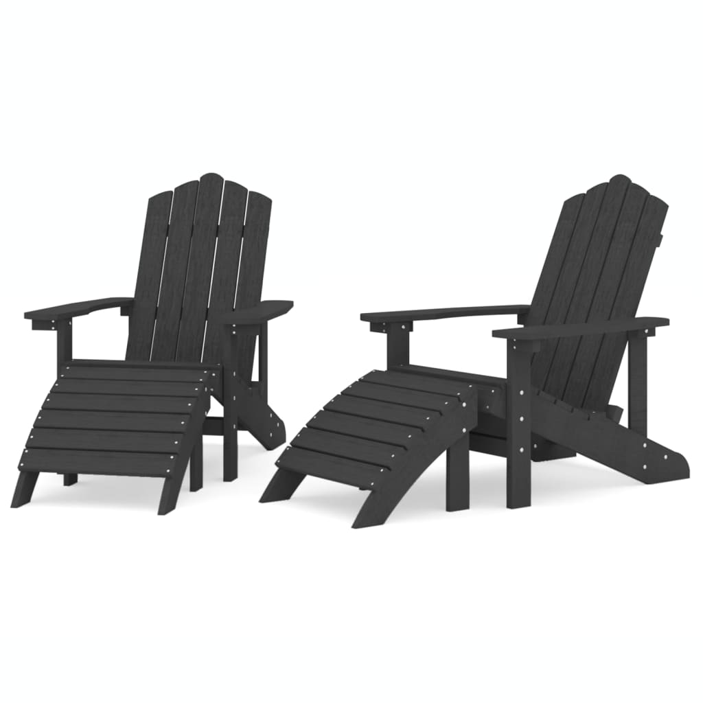 Patio Adirondack Chairs 2 pcs with Footstools HDPE Anthracite