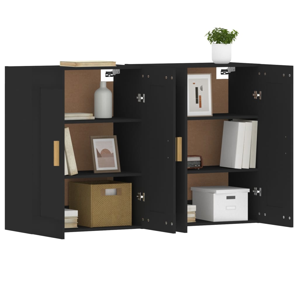 Wall Mounted Cabinets 2 pcs Black Engineered Wood