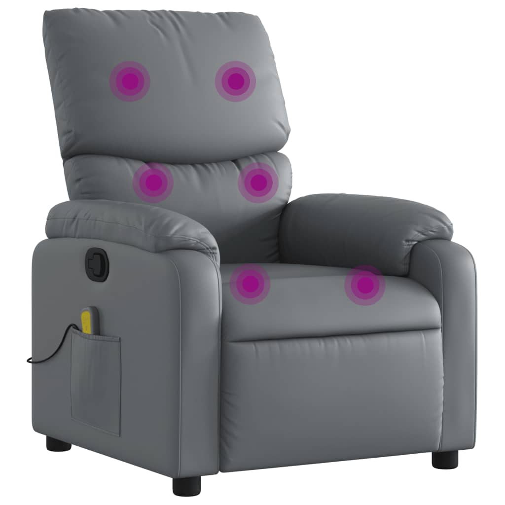 Massage Recliner Chair Gray Faux Leather