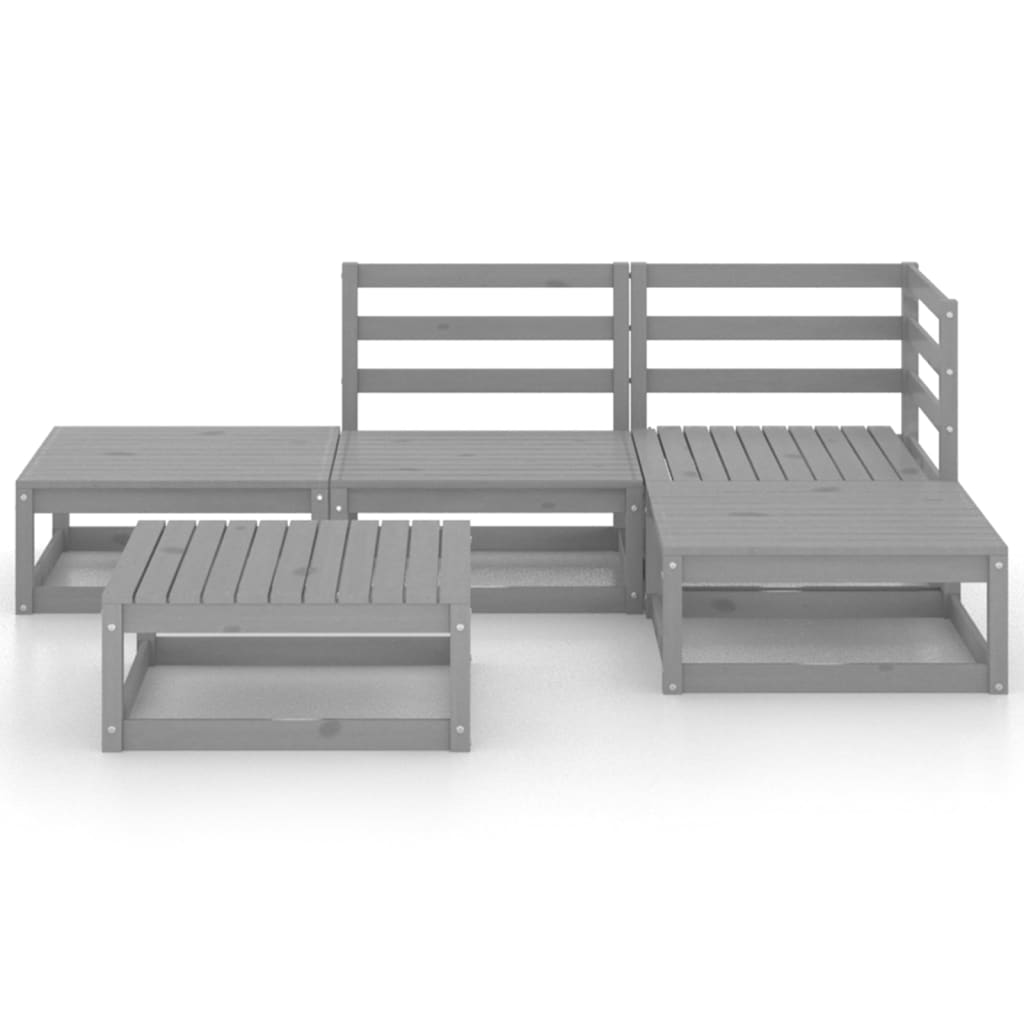 5 Piece Patio Lounge Set Gray Solid Pinewood