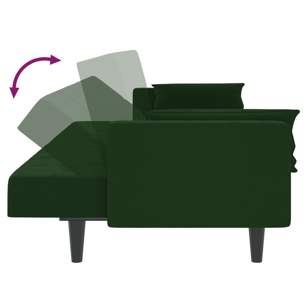 2-Seater Sofa Bed with Two Pillows Dark Green Velvet