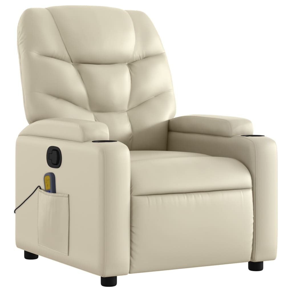 Massage Recliner Chair Cream Faux Leather