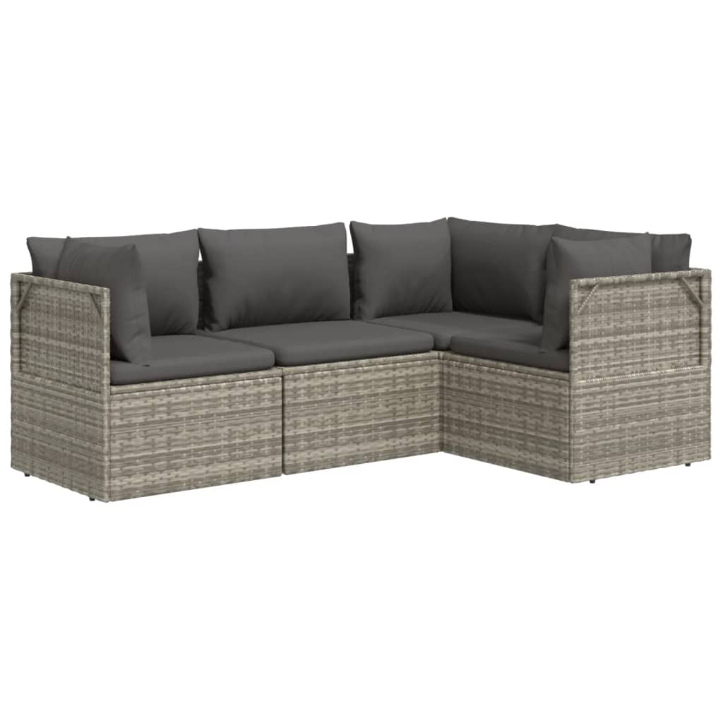 4 Piece Patio Lounge Set with Cushions Gray Poly Rattan