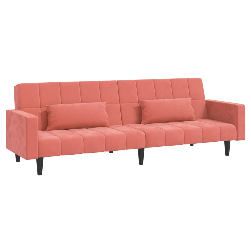 2-Seater Sofa Bed with Two Pillows Pink Velvet