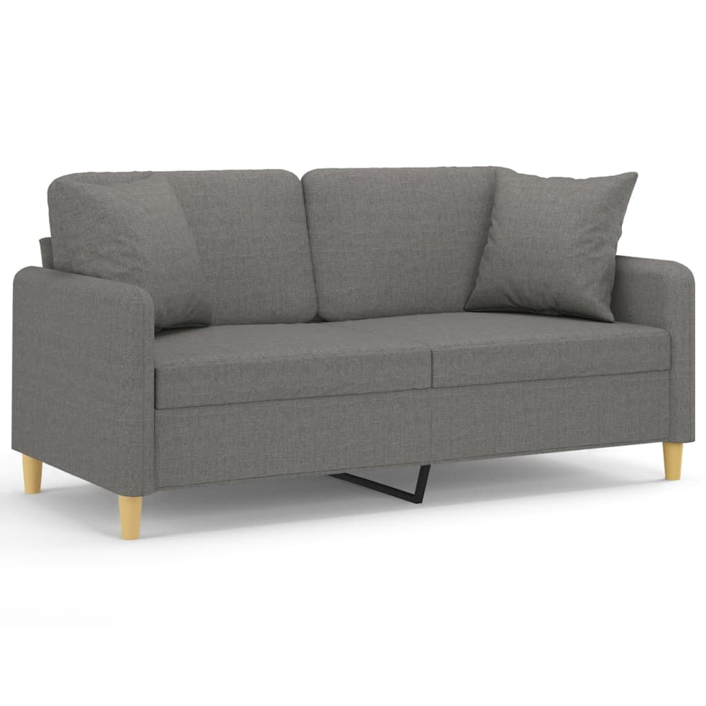 2-Seater Sofa with Pillows&Cushions Dark Gray 55.1" Fabric