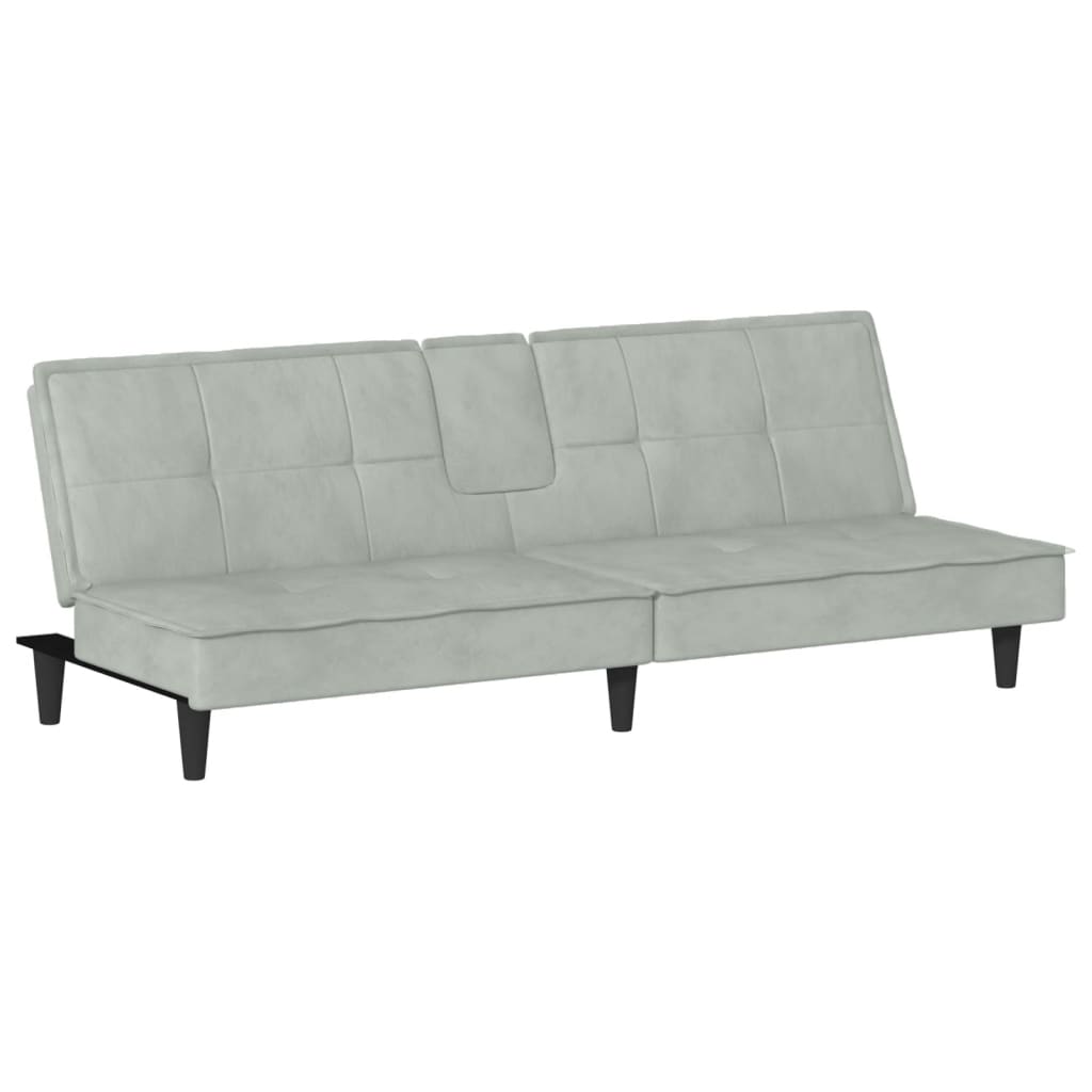 Sofa Bed with Cup Holders Light Gray Velvet