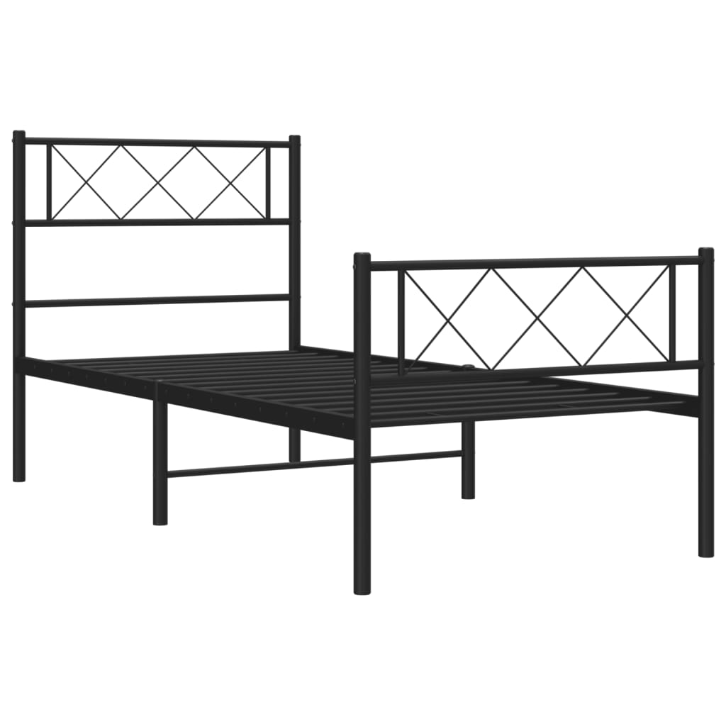 Metal Bed Frame without Mattress with Footboard Black 39.4"x74.8"