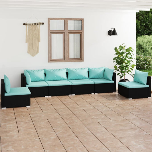 6 Piece Patio Lounge Set with Cushions Poly Rattan Black