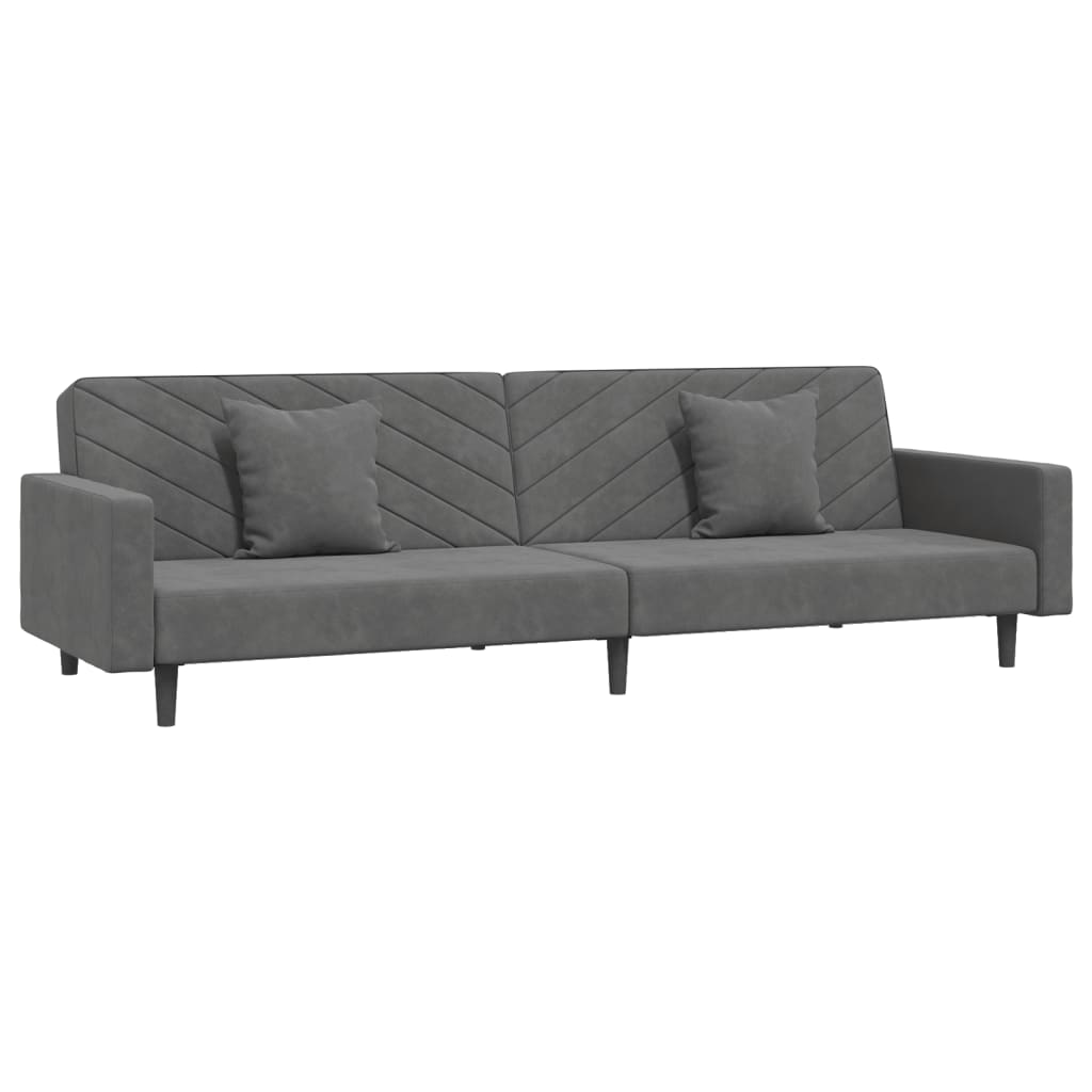 2-Seater Sofa Bed with Two Pillows Dark Gray Velvet