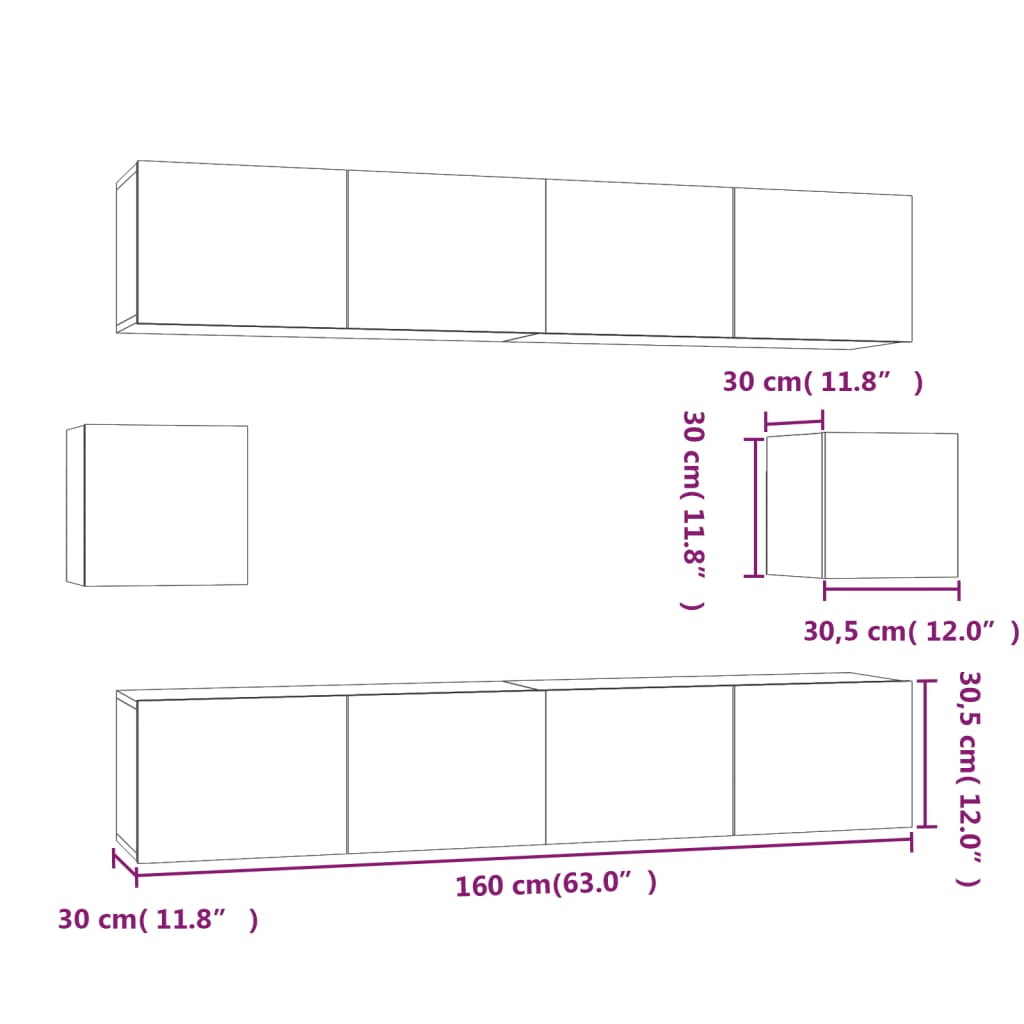 6 Piece TV Stand Set Black Engineered Wood