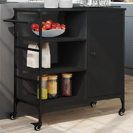 Kitchen Trolley Black 34.4"x15.2"x33.3" Engineered Wood