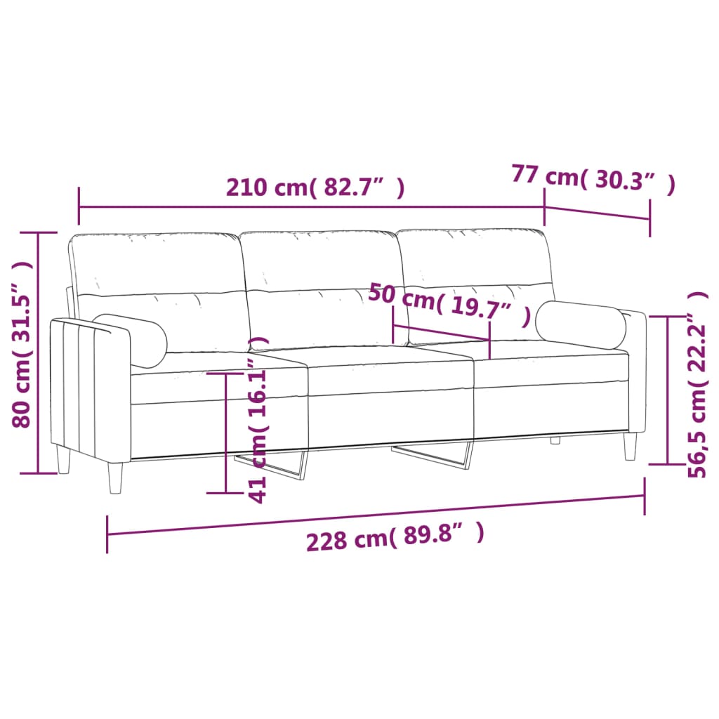 3-Seater Sofa with Pillows&Cushions Light Gray 82.7" Fabric